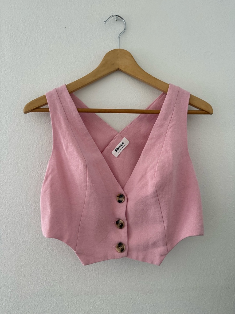 Showpo Pink V-Neck Button Crop Vest